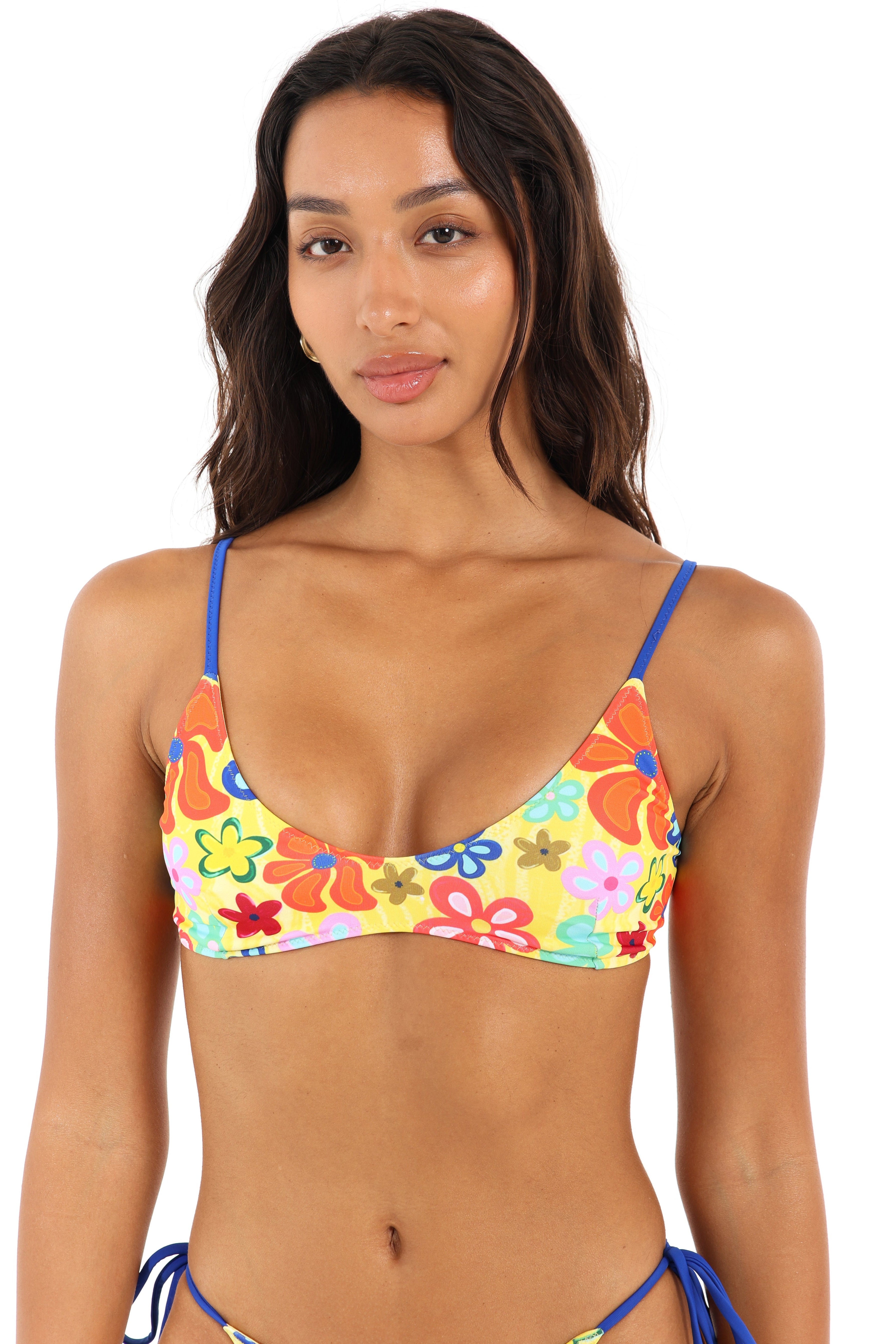 Fiolita wildflower print in scoop bikini top - Rays of Earth