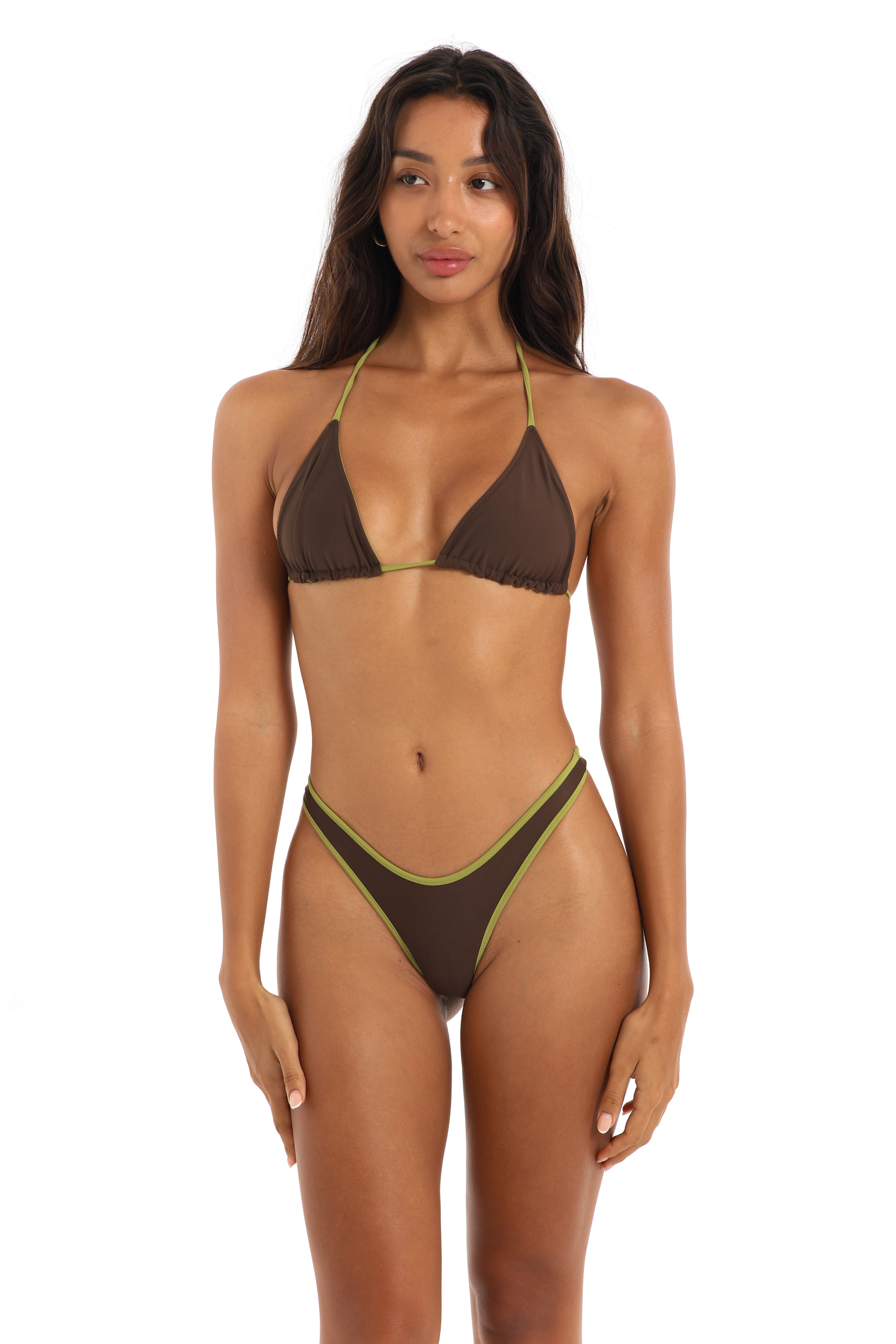 Front view classic low coverage bottoms in Aruna brown - Rays of Earth
