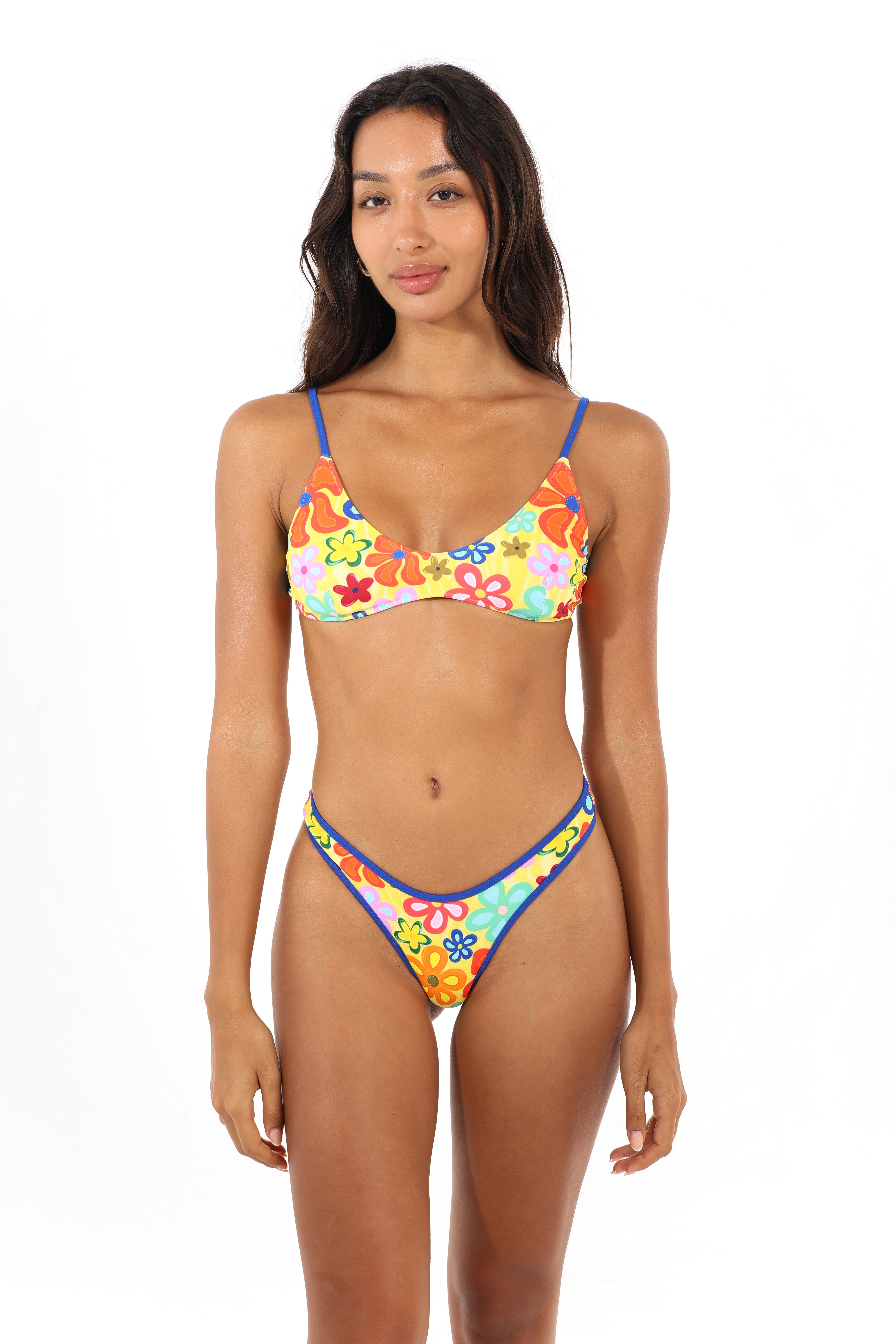 Scoop bikini top and low coverage classic bottoms in Fiolita floral – Rays of Earth
