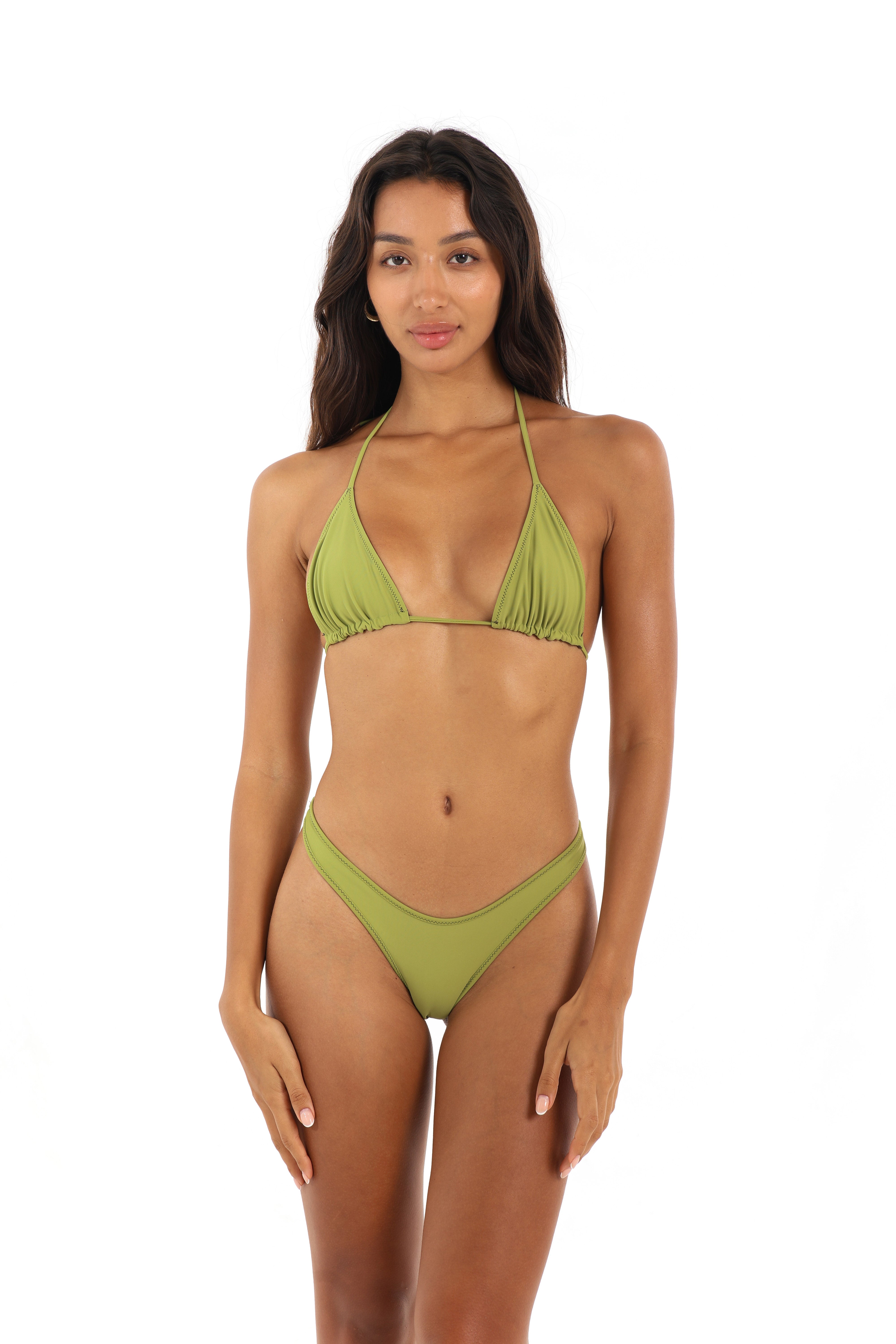 Front view pistachio green triangle bikini top – Rays of Earth