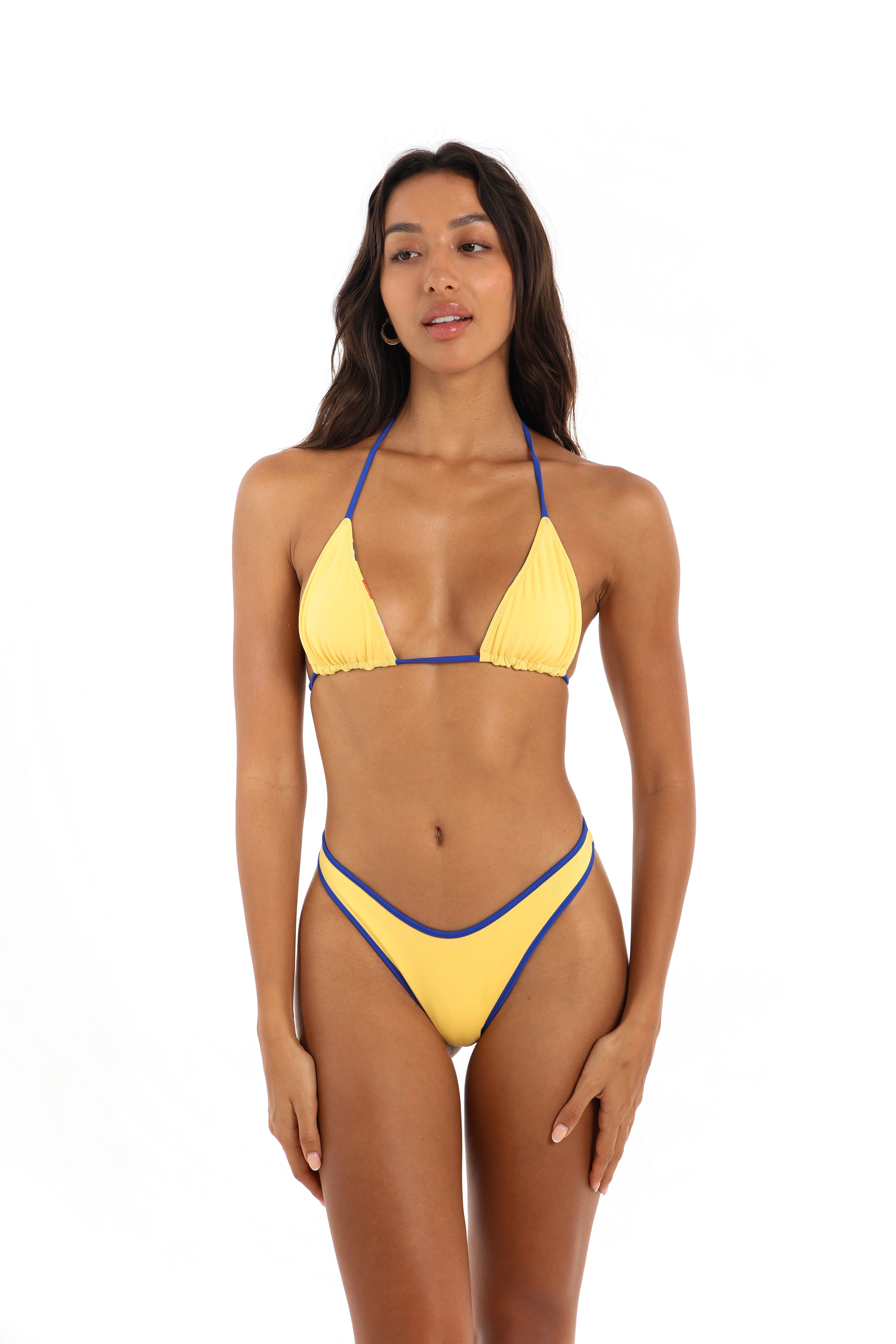Yellow triangle bikini top and high coverage classic bottoms – Rays of Earth